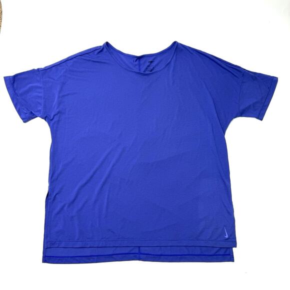 Nike Womens Dri-Fit Yoga Short Sleeve Training Top T-Shirt XL Purple/Blue 2023 - Picture 1 of 9